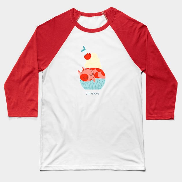 cat cake Baseball T-Shirt by Angela Sbandelli Illustration and Design
